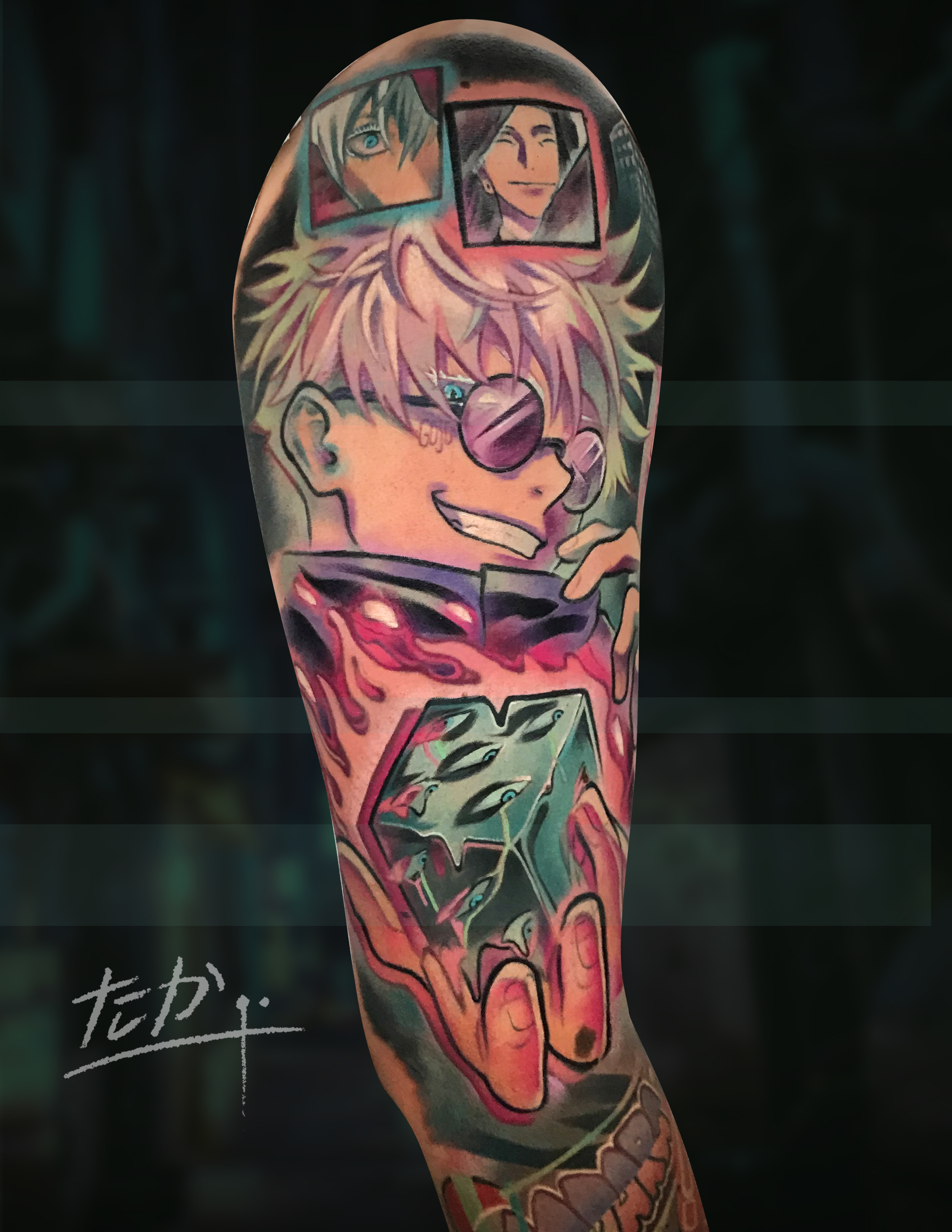 Gojo Satoru Jujutsu Kaisen tattoo color — Camilo — CAOS Art Tattoo Santiago Chile