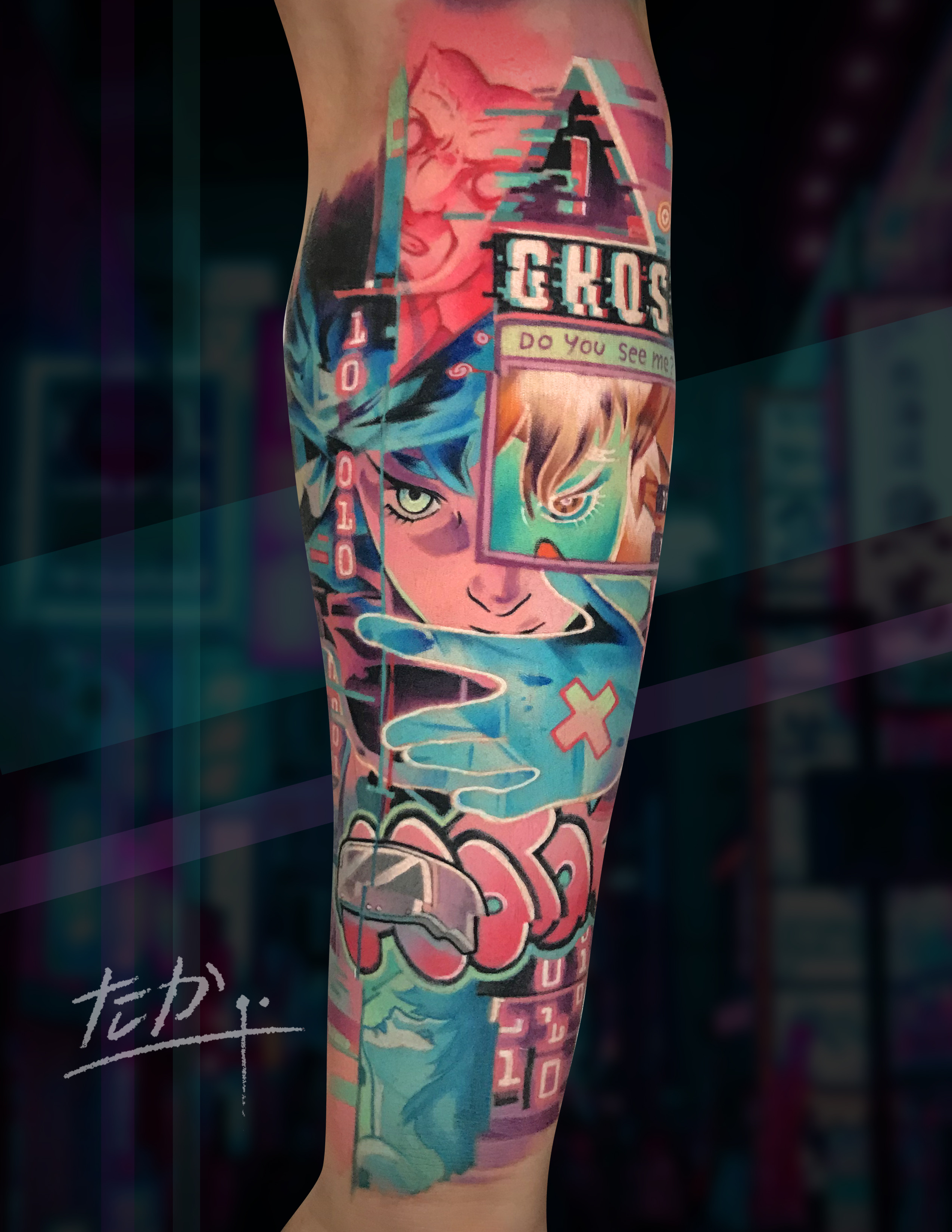 Motoko Kusanagi Ghost in the Shell tattoo color — Camilo — CAOS Art Tattoo Santiago