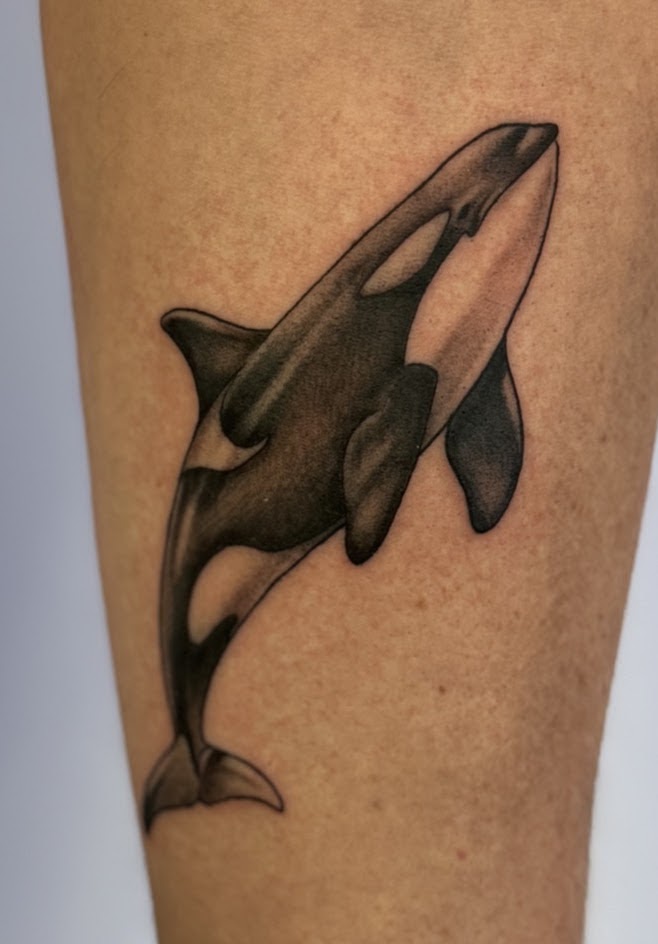 Tatuaje Ballena jorobada acuarela azul — CAOS Art Tattoo Chile