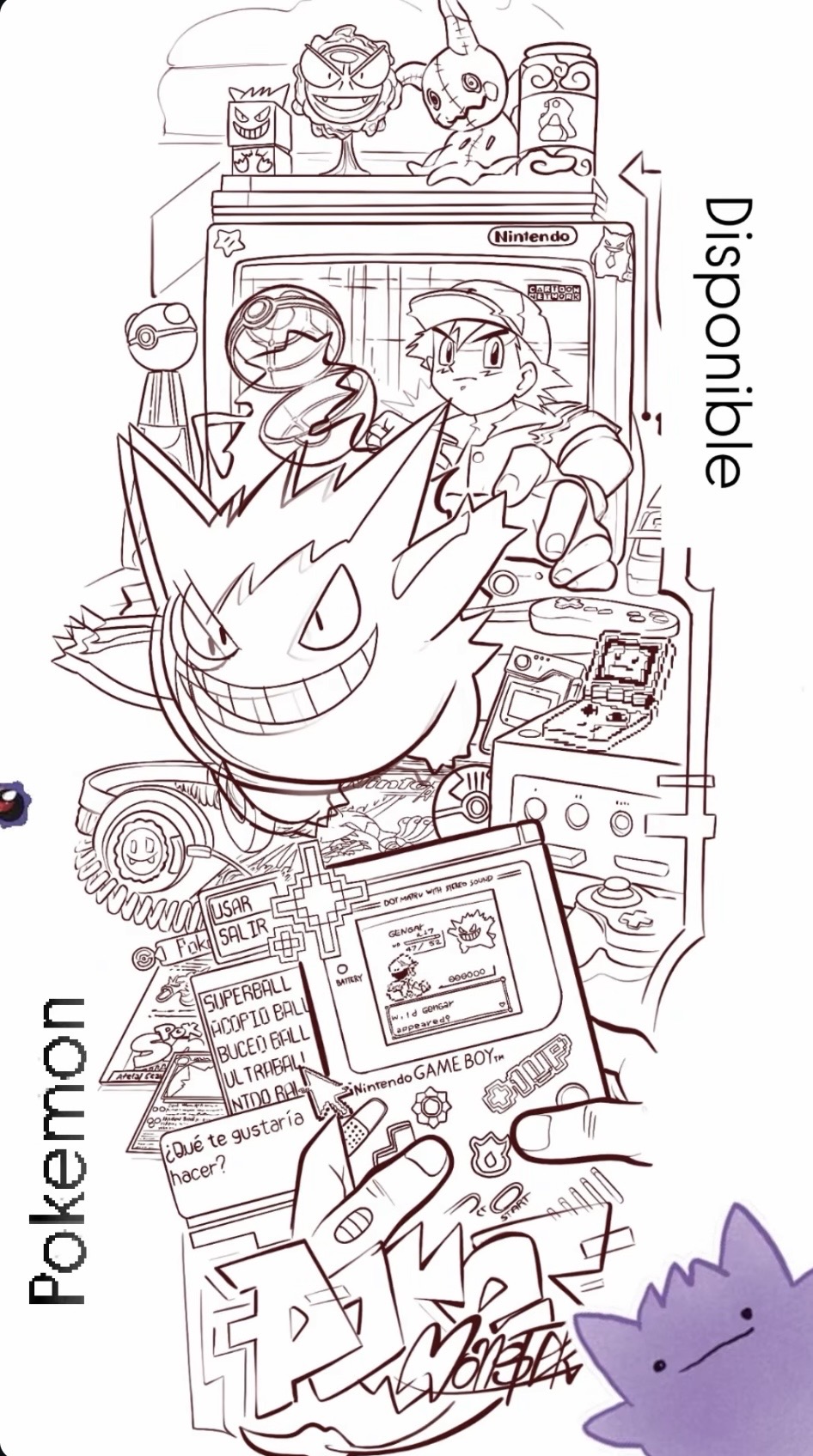 Diseño disponible Pokémon Gengar y Ash a color — Camilo, CAOS Art Tattoo Chile