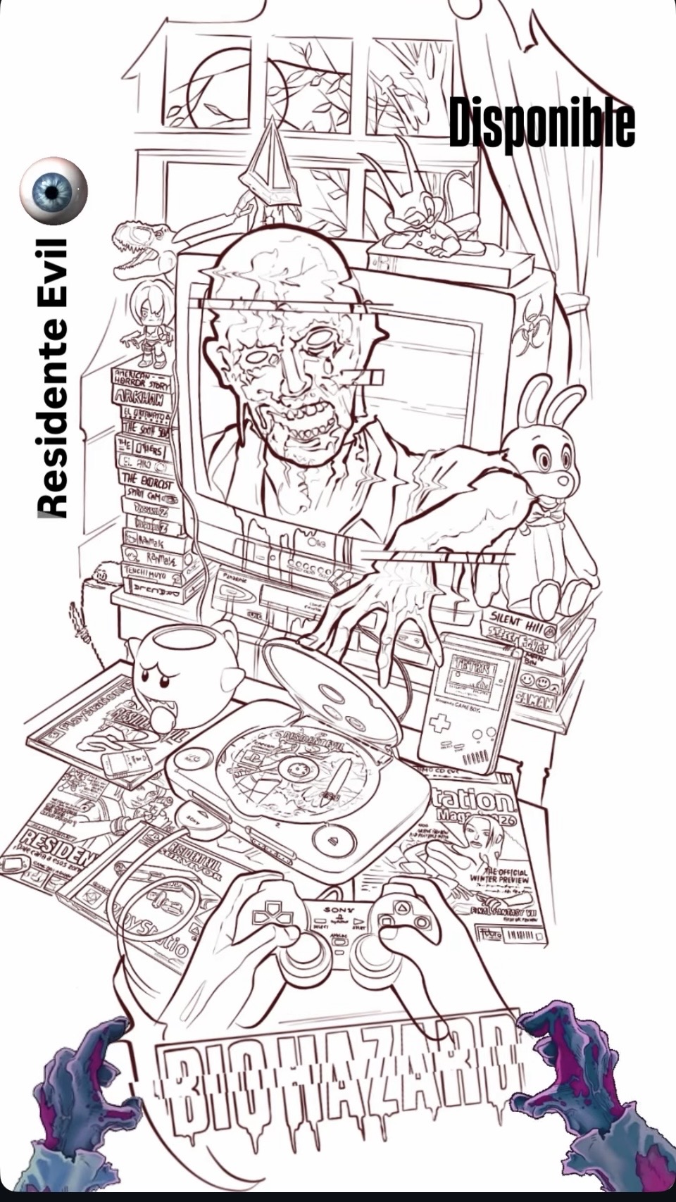 Diseño disponible Resident Evil biohazard zombie a color — Camilo, CAOS Art Tattoo Chile